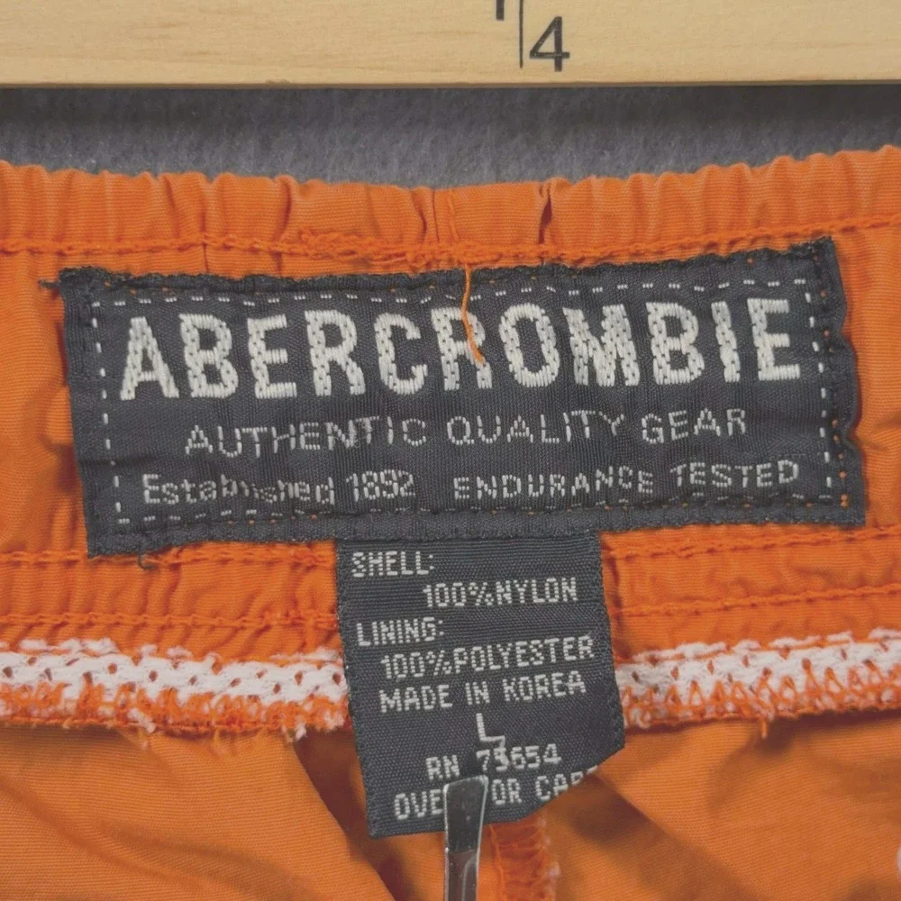 Vintage Abercrombie & Fitch Swim Trunks Mens L Orange Stripe 37x7.5